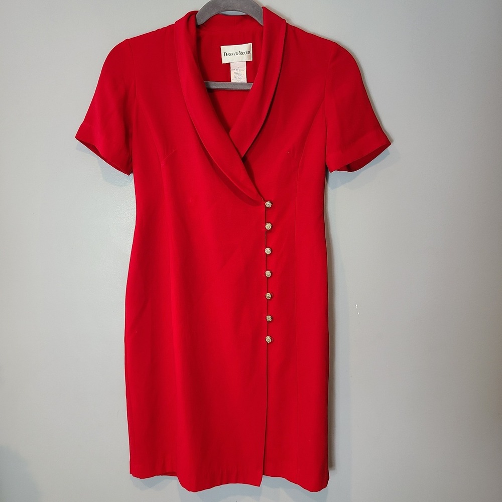 Vtg 90s Crossover Shirt‎ Dress Old Money Jewel Wrap Red Sz 6 Preppy Minimalist